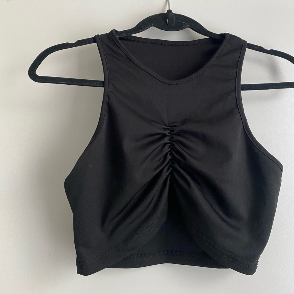 Black ruched sleeveless crop top
